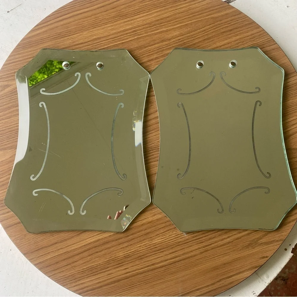 Vintage Antique Decorated Hanging Scalloped Mirrors